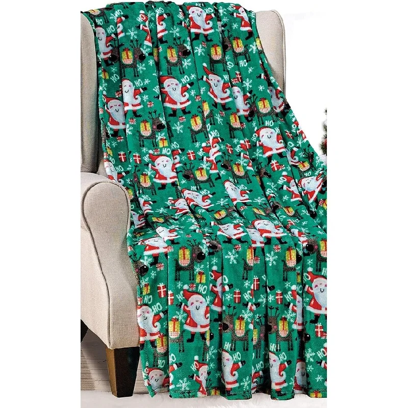 Santa's Little Helper Collection Festive and Cuddly Holiday Microplush Throw Blanket (50" x 60") - Christmas Throw Blanket