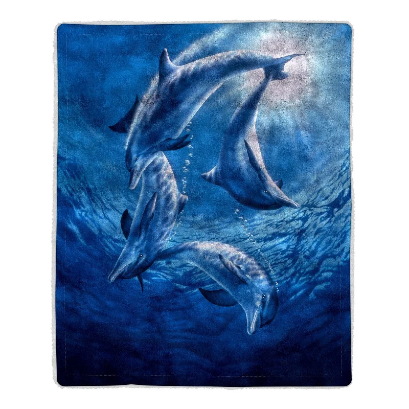 Sherpa Fleece Throw Blanket- Ocean Dolphin Print by Lavish Home