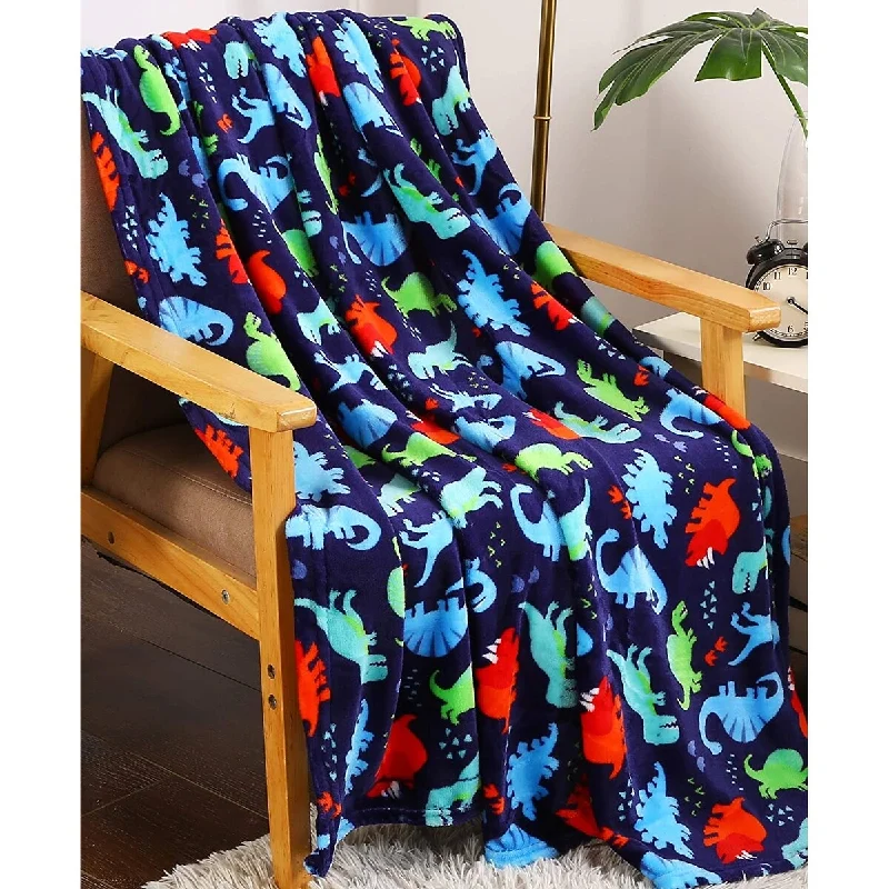 Summertime Whimsy Plush Fleece Throw Blanket (50" x 60") - Dino Time