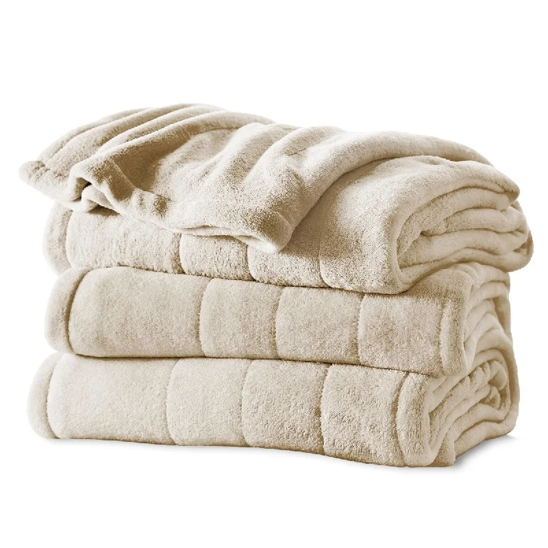 Sunbeam Channeled Soft Microplush Electric Heated Warming Blanket Twin