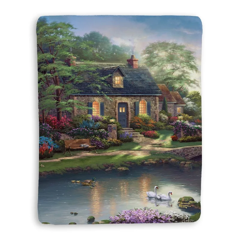 Thomas Kinkade Stoney Creek Cottage Sherpa Throw Blanket By Laural Home