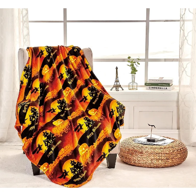 Velvet Touch Holiday Throw Fleece Blanket (50" x 60") - Happy Halloween!