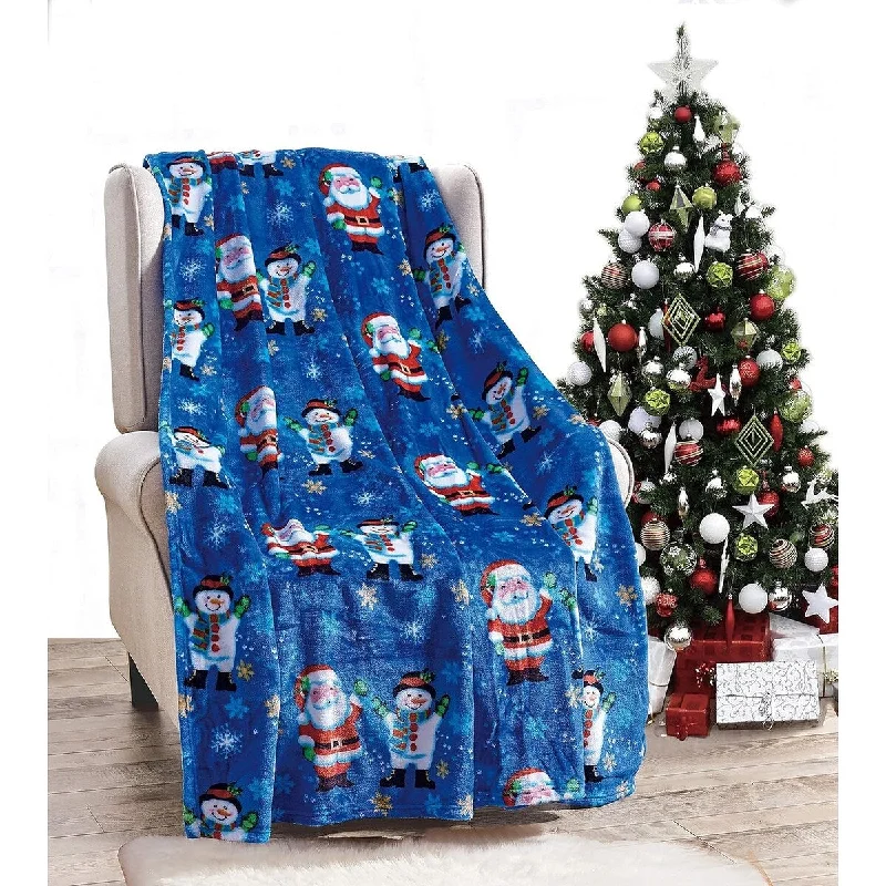 Velvet Touch Holiday Throw Fleece Blanket (50" x 60") - Santa & Frosty - Soft Ultra Plush Fleece Christmas Blanket