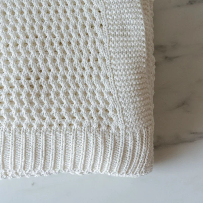 White Honeycomb Knit Throw Blanket